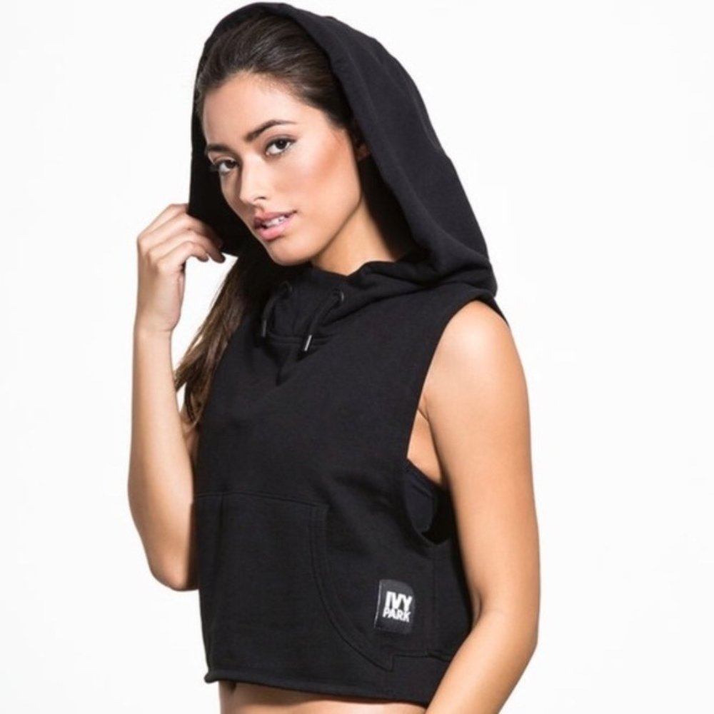 Black Crop Top Sweater with Oversized Hood
